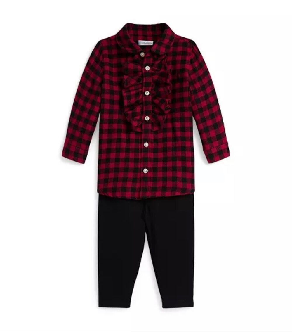 Polo Ralph Lauren 2 Pc. Plaid Twill Cotton Shirt and Jersey Legging Set 24M